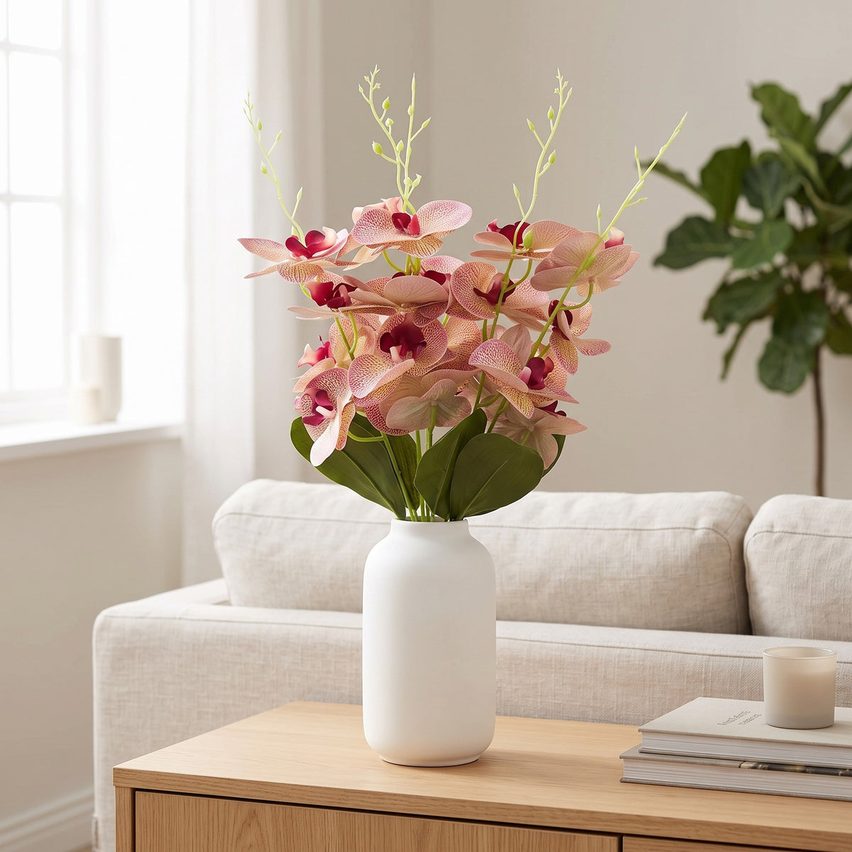 Storczyk Sztuczny Bukiet Brzoskwiniowy 59cm Orchidea 5 Gałązek Do Biura