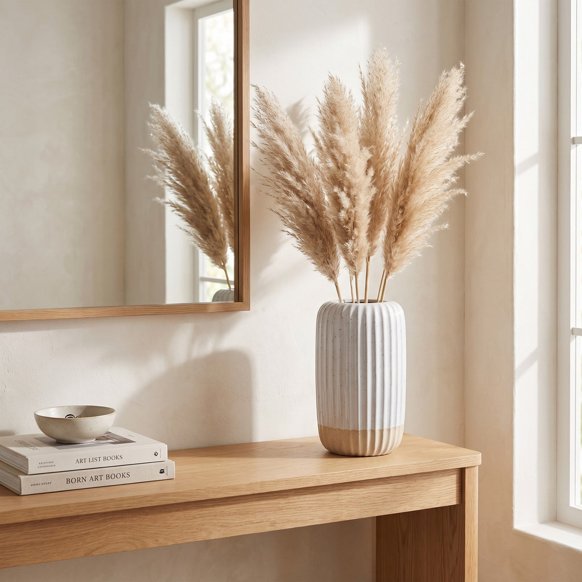 Wazon Ceramiczny Owalny Prążkowany Kremowy 23cm Surowy Dół Do Kwiatów