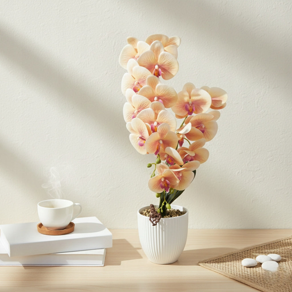 Storczyk w Doniczce Żółty 58 cm Orchidea Kwiat Sztuczny Doniczkowy Ozdobny