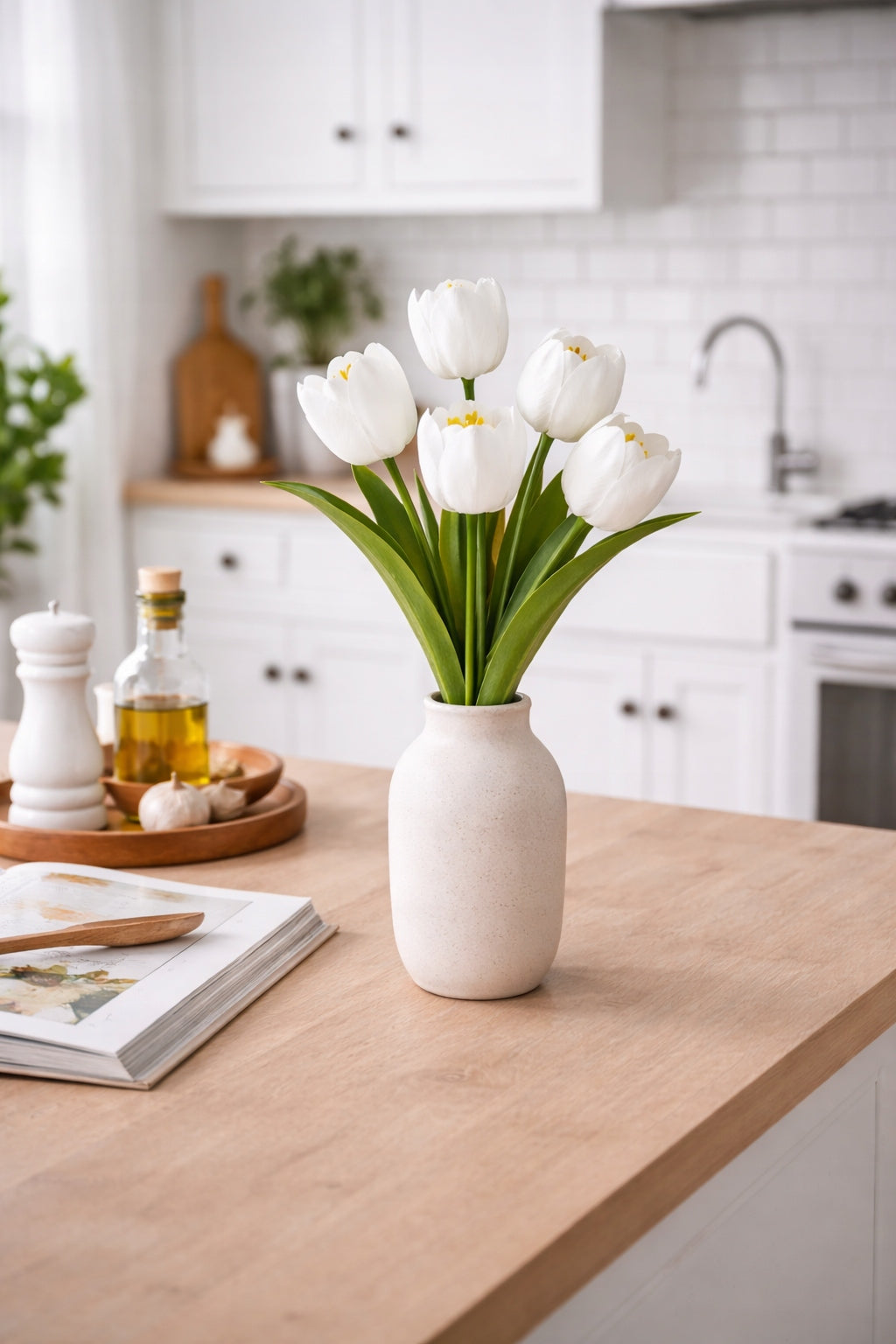 TULIPAN BUKIET TULIPANÓW SZTUCZNYCH PIANKOWYCH 53CM BIAŁE TULIPANY