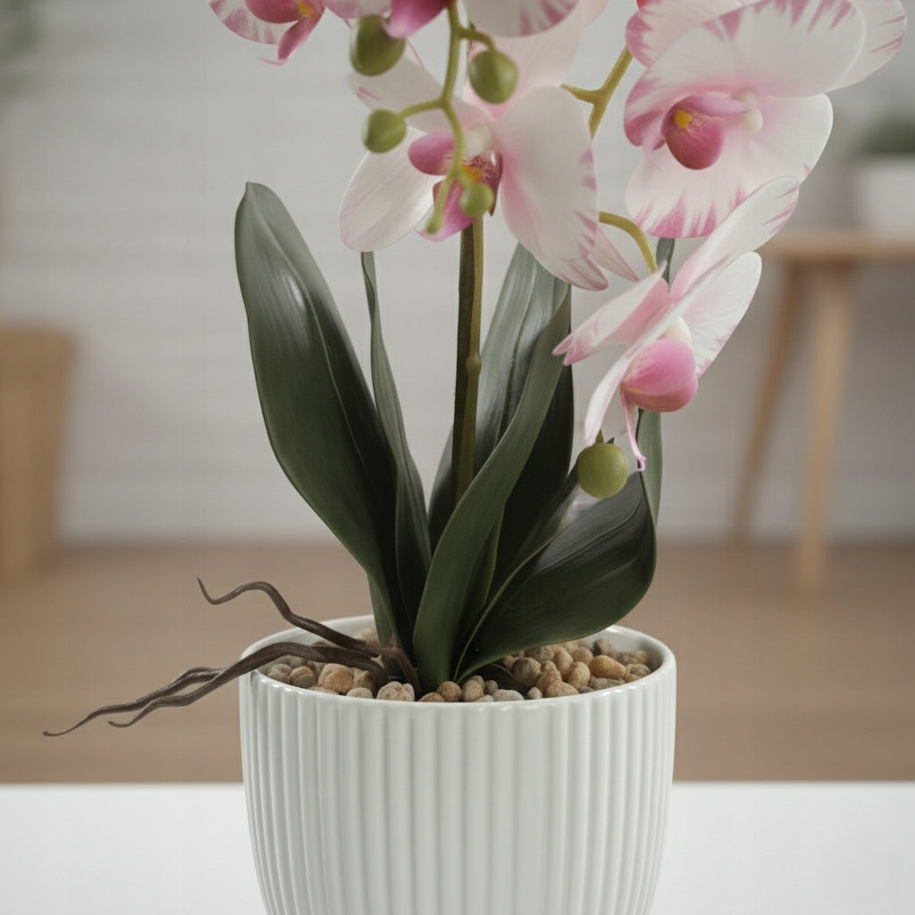 Storczyk w Doniczce Biały 58 cm Orchidea Kwiat Sztuczny Doniczkowy Ozdobny