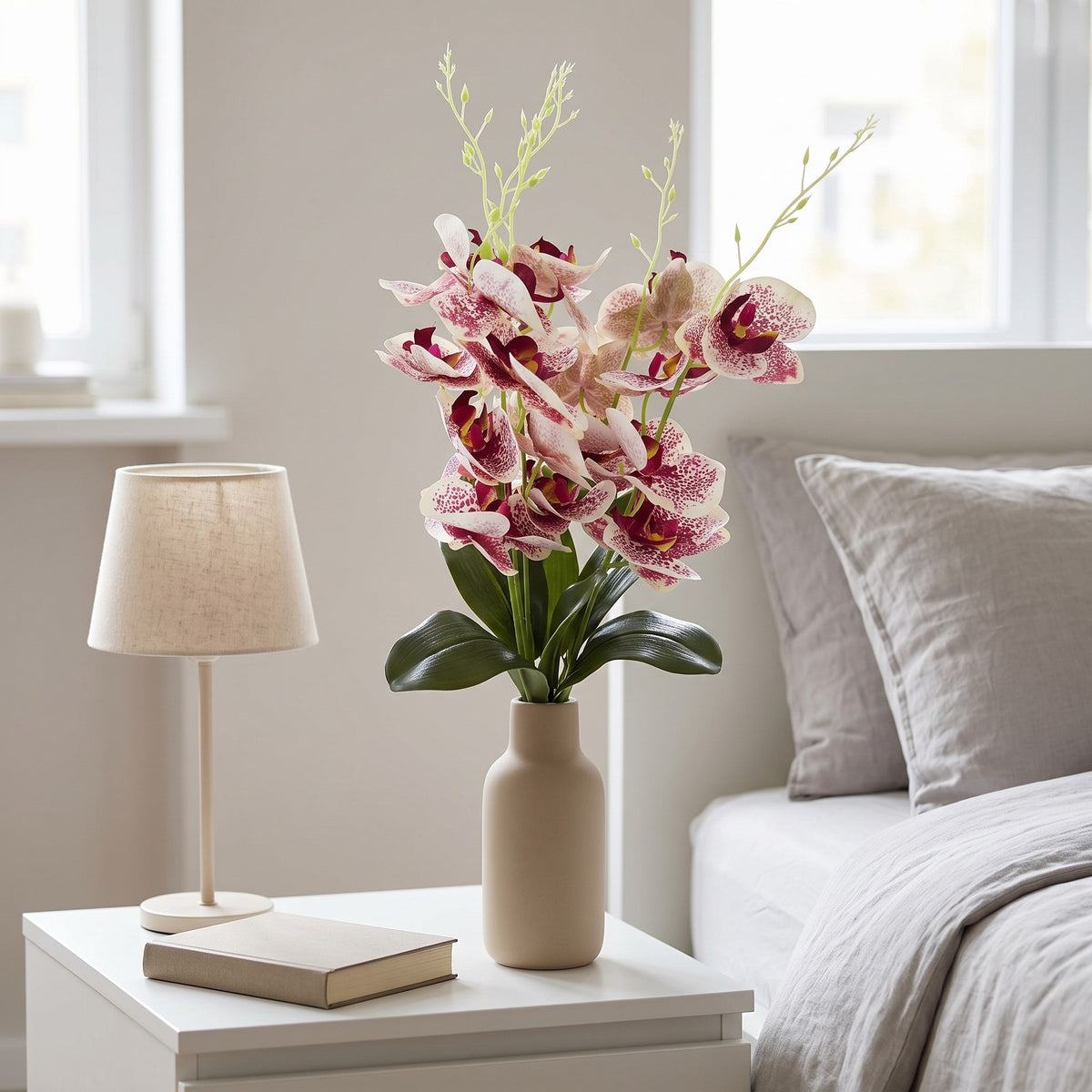 Storczyk Sztuczny Bukiet Biało-Bordowy Cętkowany 59cm Orchidea 5 Gałązek