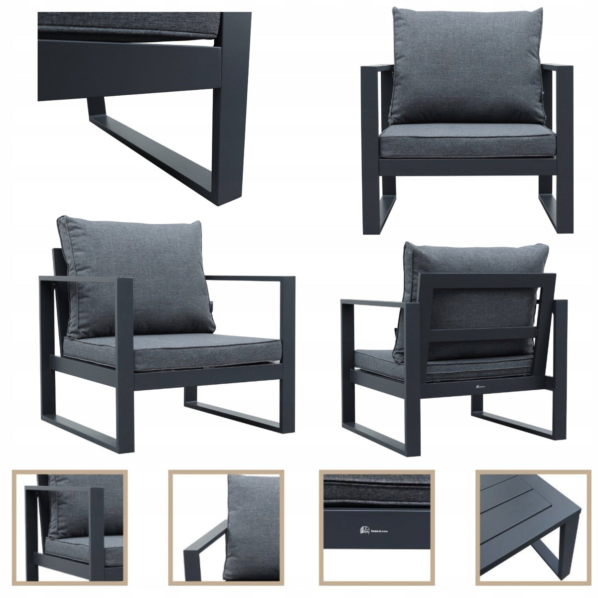 Zestaw mebli ogrodowych antracyt tarasowy 4 el. aluminiowych sofa, kanapa