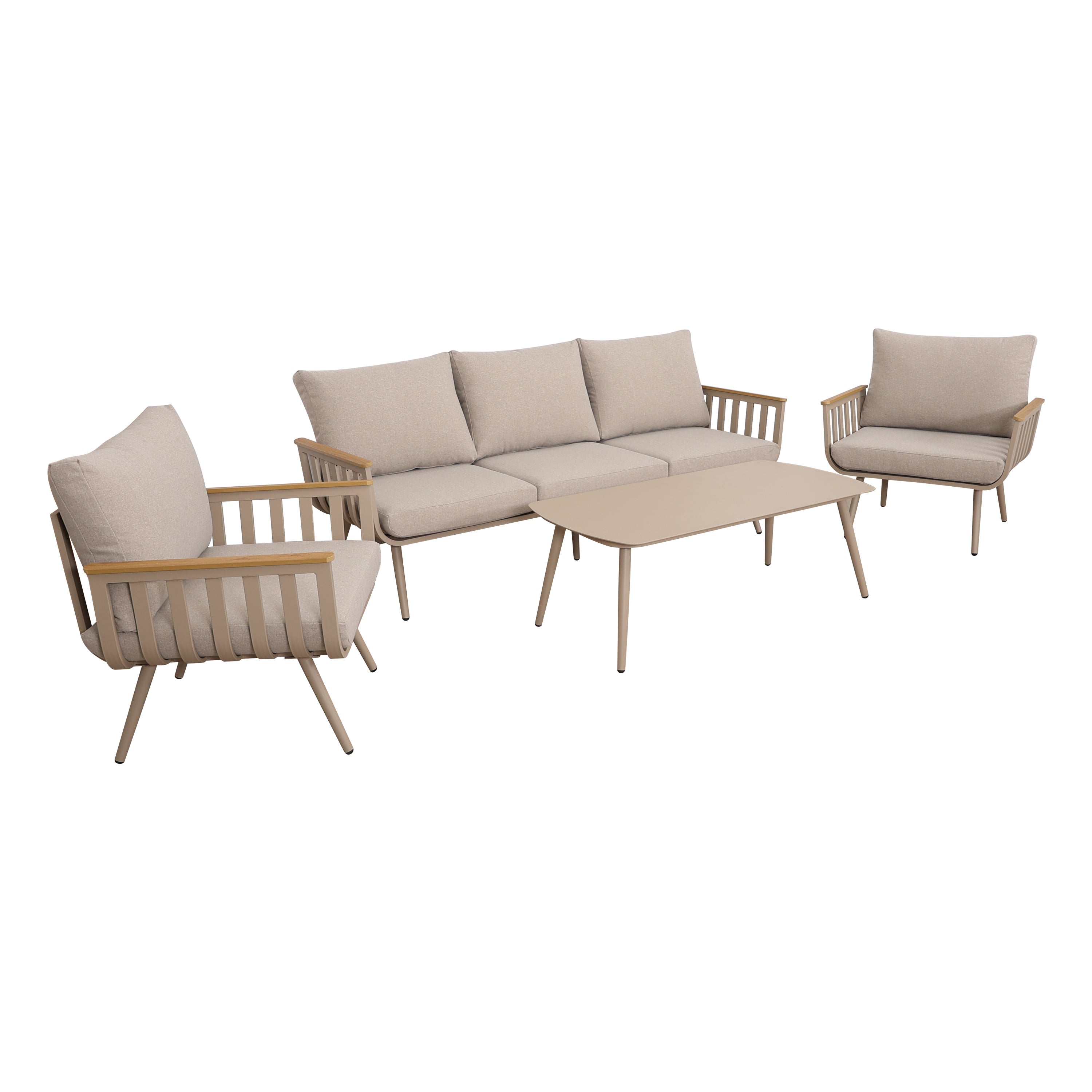 Zestaw Mebli Ogrodowych Sofa Stolik Fotel x2 Beżowy Drewnopodobny