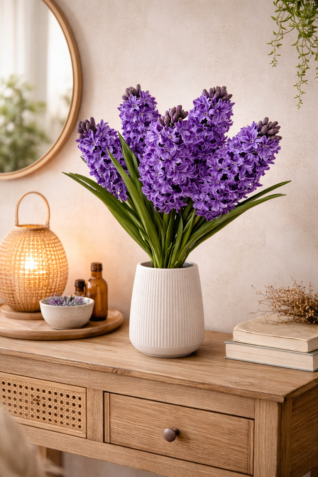 KWIAT SZTUCZNY HIACYNT BUKIET 57CM 7 DUŻYCH GŁÓWEK KOLOR CIEMNY FIOLET