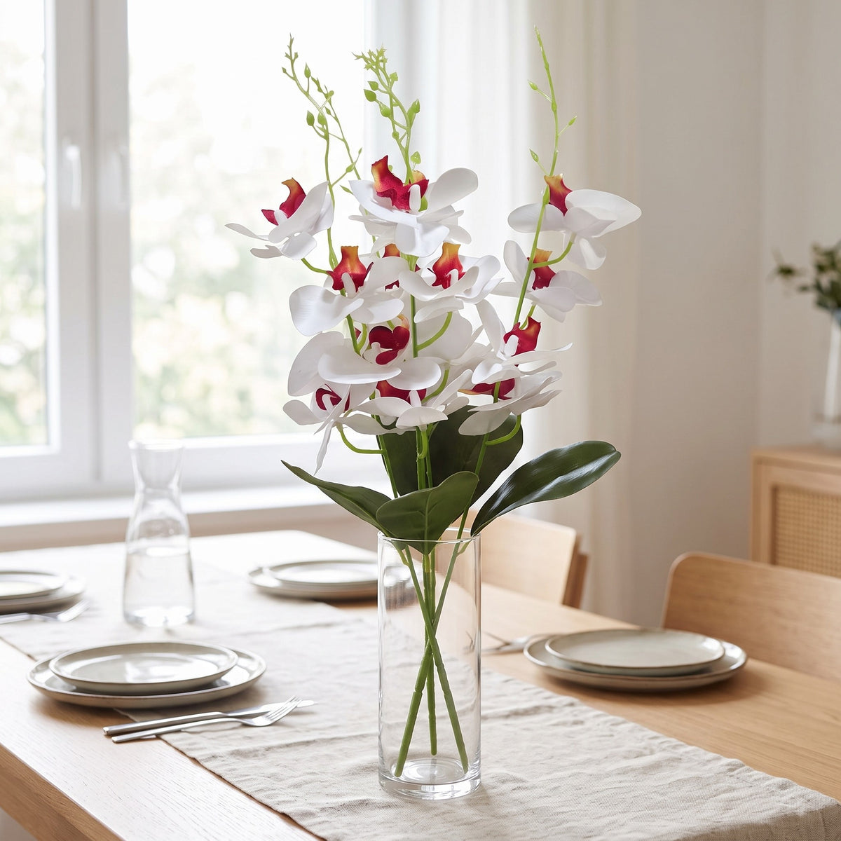Storczyk Sztuczny Bukiet Biały Z Czerwonym Środkiem 59cm Orchidea 5 Gałązek