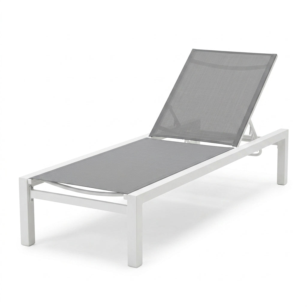 Leżak Ogrodowy Basenowy Aluminium Leżanka na Taras 190x65x30 cm Biały Szary