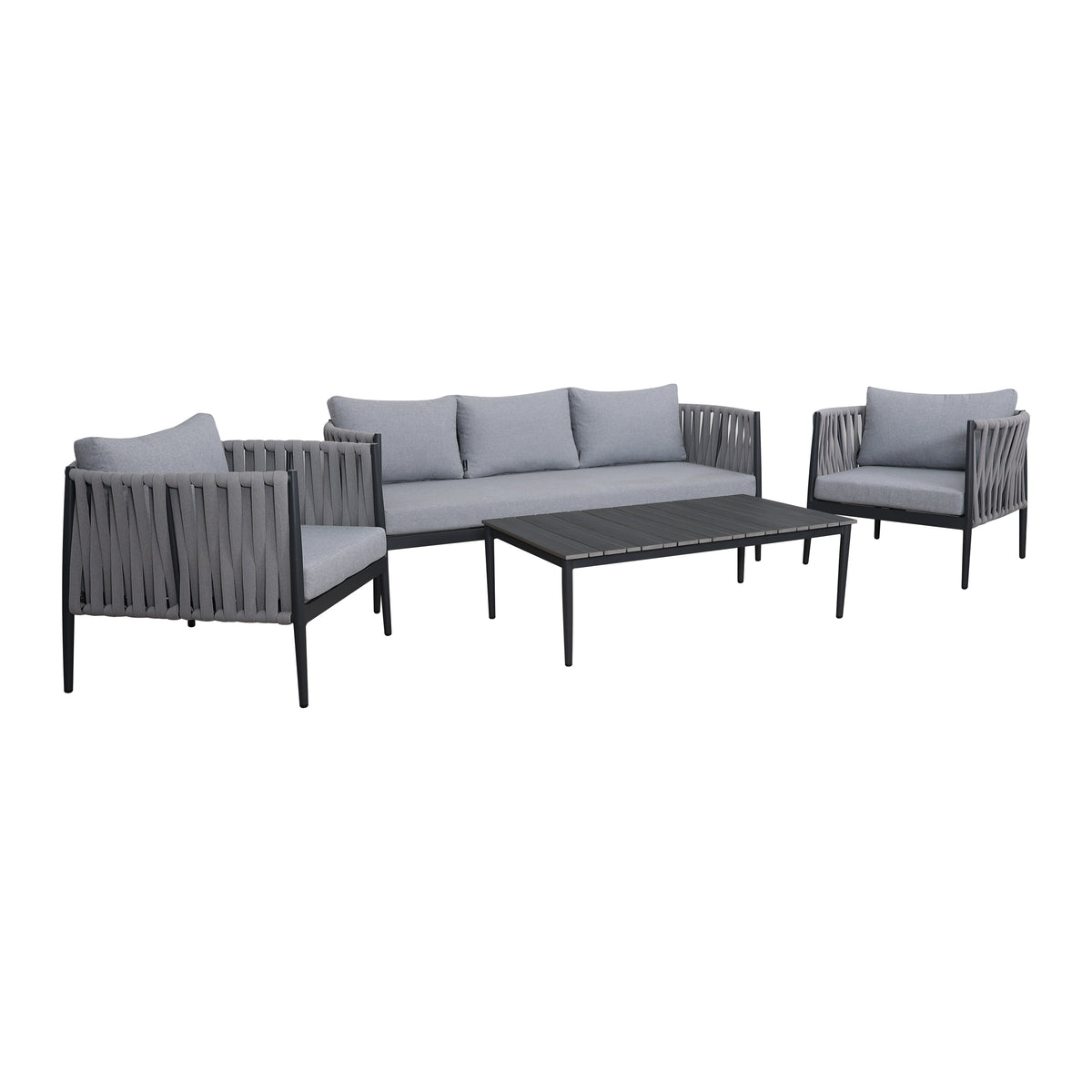 Zestaw Mebli Ogrodowych Aluminium Sofa 2x Fotel Stolik Szary