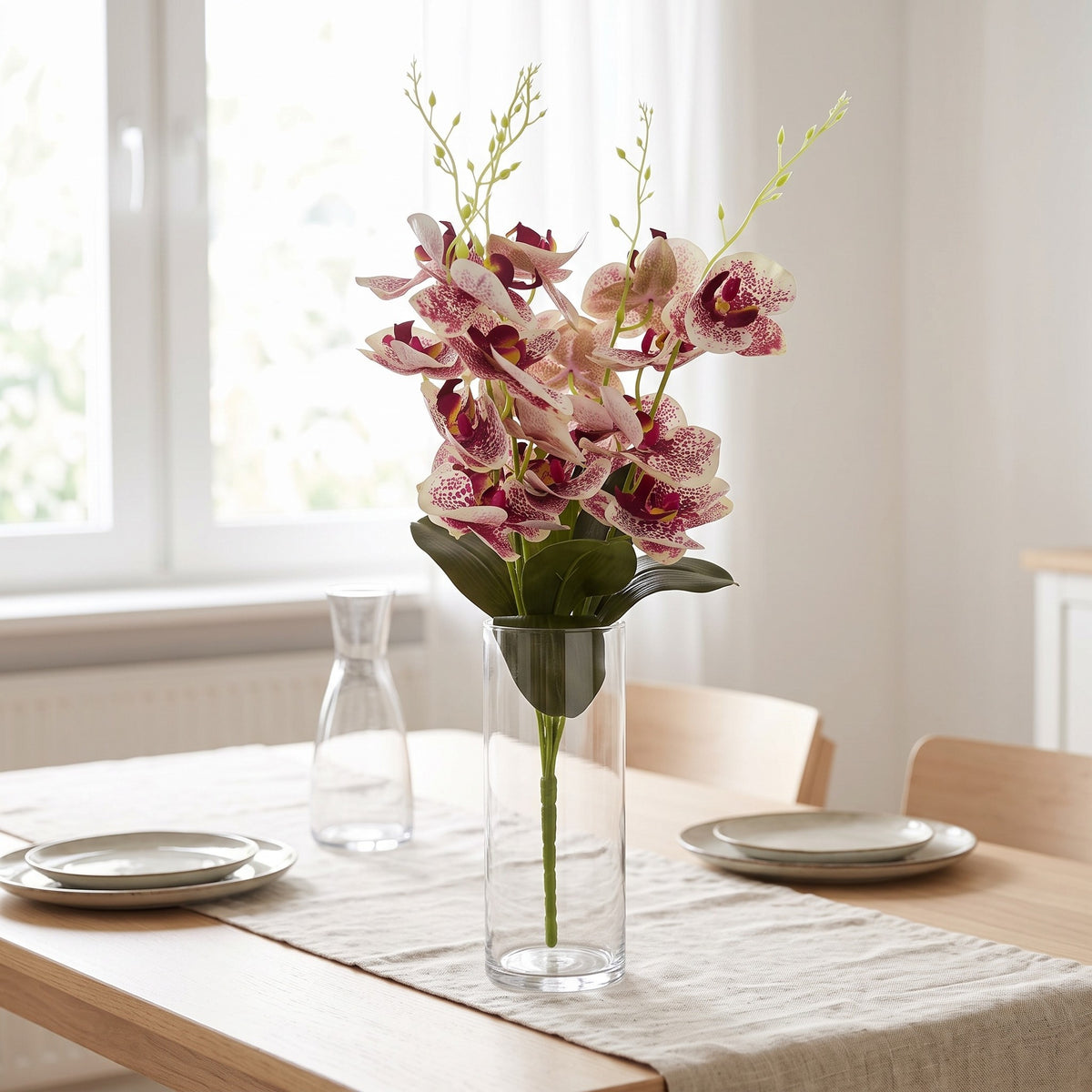 Storczyk Sztuczny Bukiet Biało-Bordowy Cętkowany 59cm Orchidea 5 Gałązek