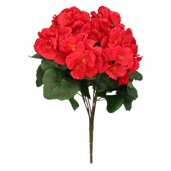 Sztuczna Pelargonia Czerwona Bukiet 7 Gałązek 37 cm Dekoracja Kwiat Ozdoba