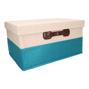 Organizer Tekstylny Turkusowy 38x28x18 cm Beżowy Pudełko z Pokrywą do domu