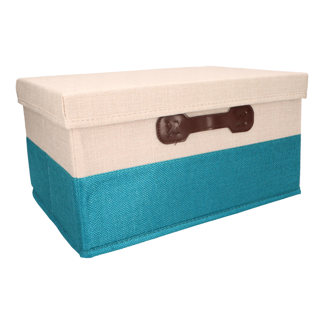 Organizer Tekstylny Turkusowy 38x28x18 cm Beżowy Pudełko z Pokrywą do domu