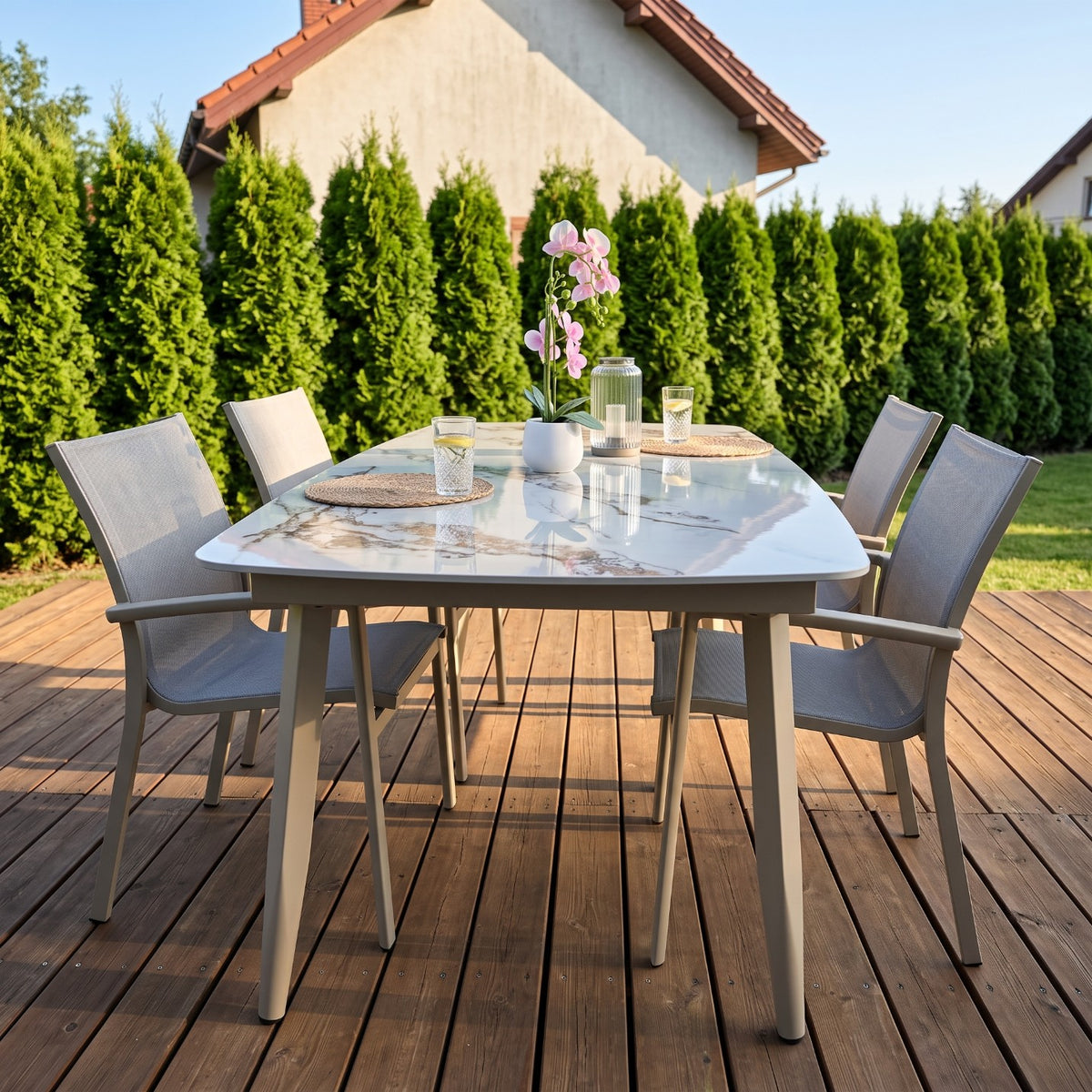 Stół ogrodowy aluminiowy beżowy 180x90 cm Spiek kamienny solidny i trwały