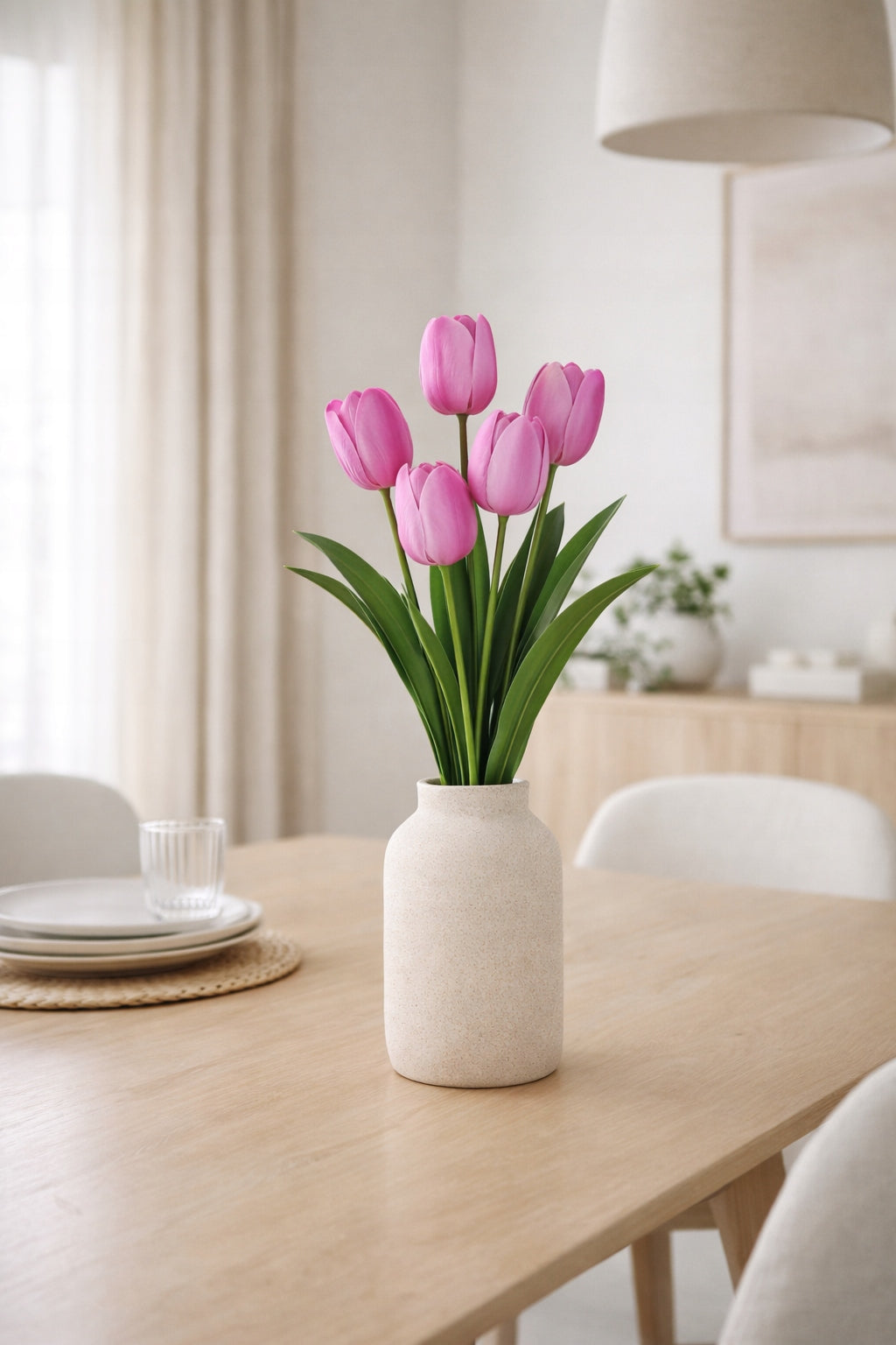 TULIPAN BUKIET TULIPANÓW SZTUCZNYCH PIANKOWYCH 53CM FIOLET