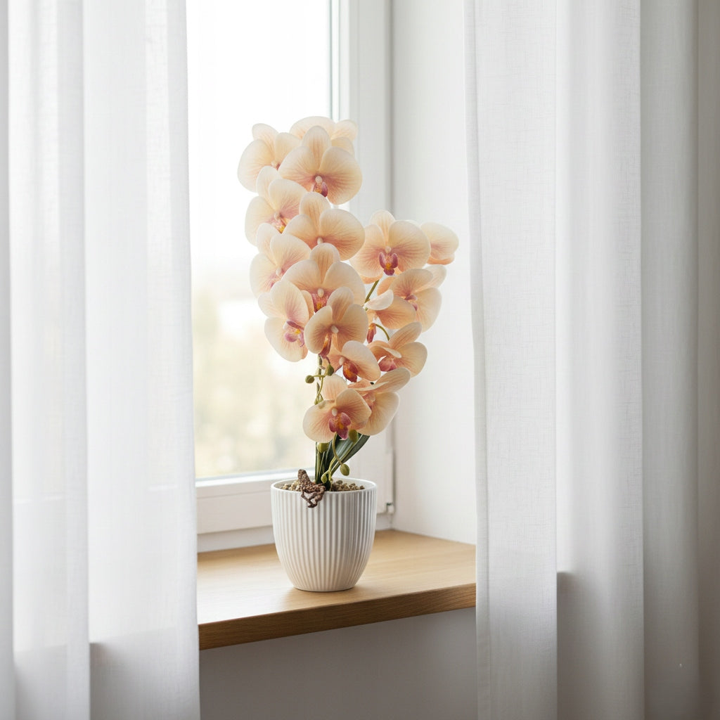 Storczyk w Doniczce Żółty 58 cm Orchidea Kwiat Sztuczny Doniczkowy Ozdobny