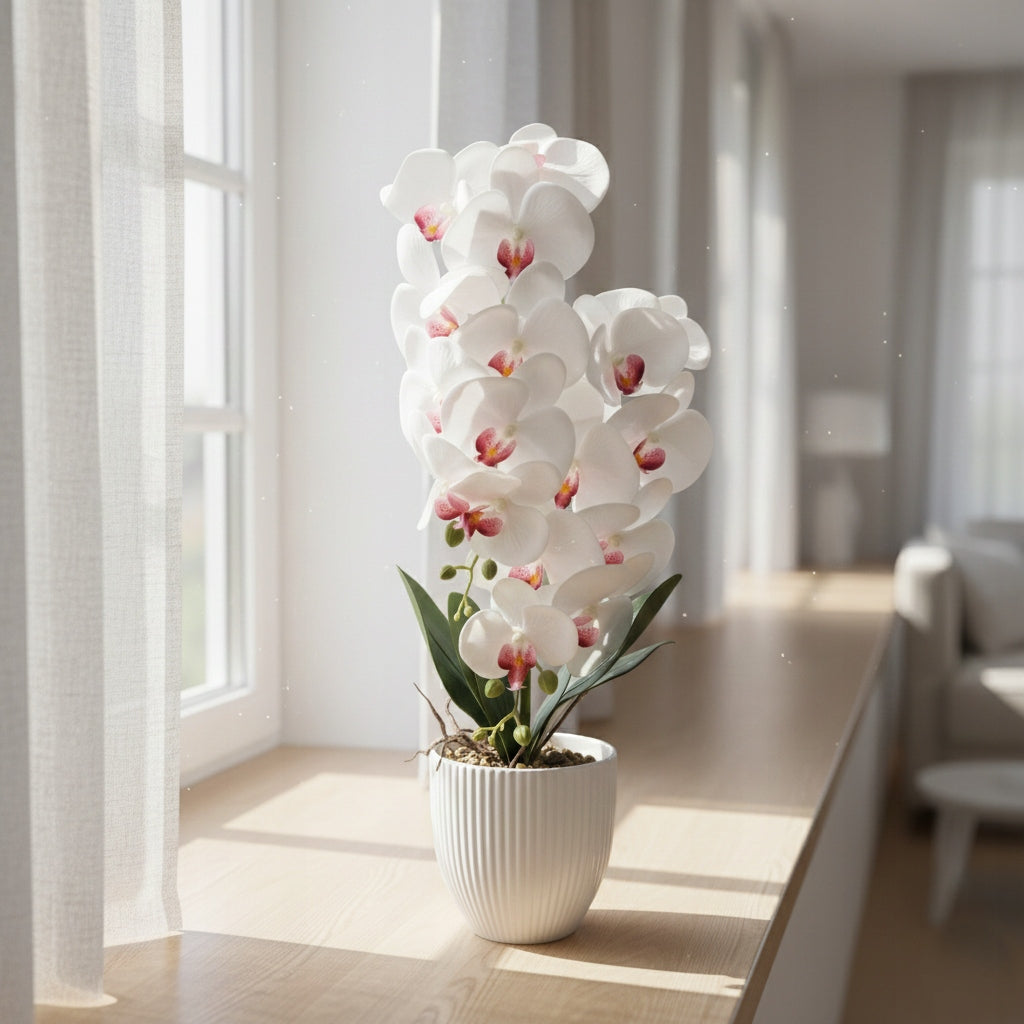 Storczyk w Doniczce Biały 58 cm Orchidea Kwiat Sztuczny Doniczkowy Ozdobny