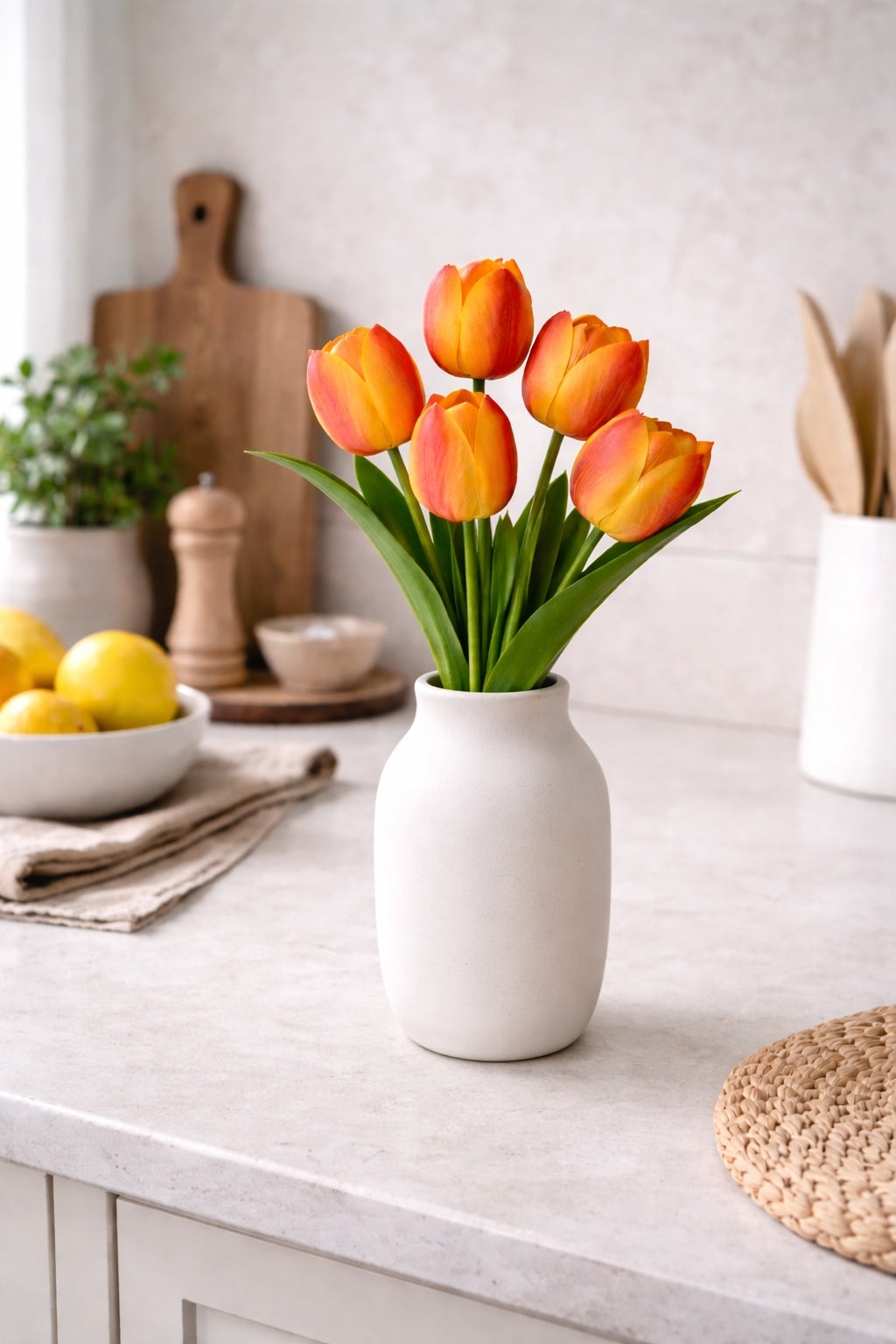 TULIPAN BUKIET TULIPANÓW SZTUCZNYCH PIANKOWYCH 53CM POMARAŃCZ
