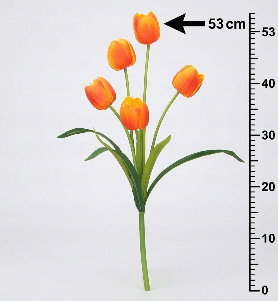 TULIPAN BUKIET TULIPANÓW SZTUCZNYCH PIANKOWYCH 53CM ŻÓŁTO-POMARAŃCZOWY