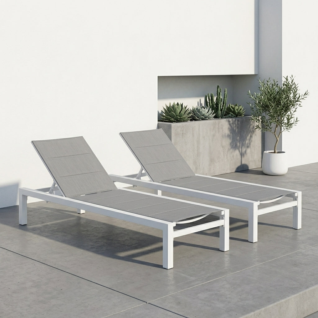 Leżak Ogrodowy Basenowy Aluminium Pianka Miękka Szybkoscnąca 190x65x30 cm Biały Szary