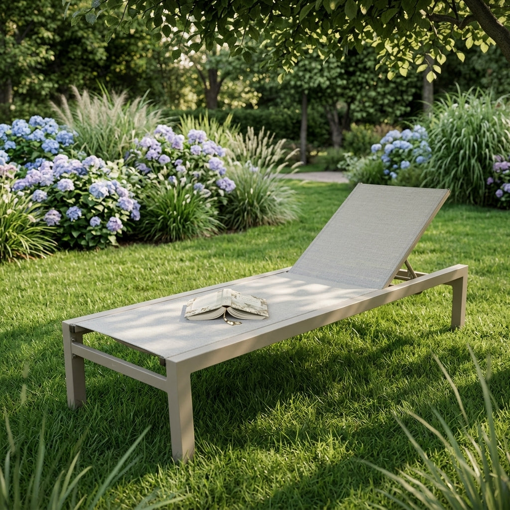 Leżak Ogrodowy Basenowy Aluminium Beżowy na Taras 190x65x30 cm