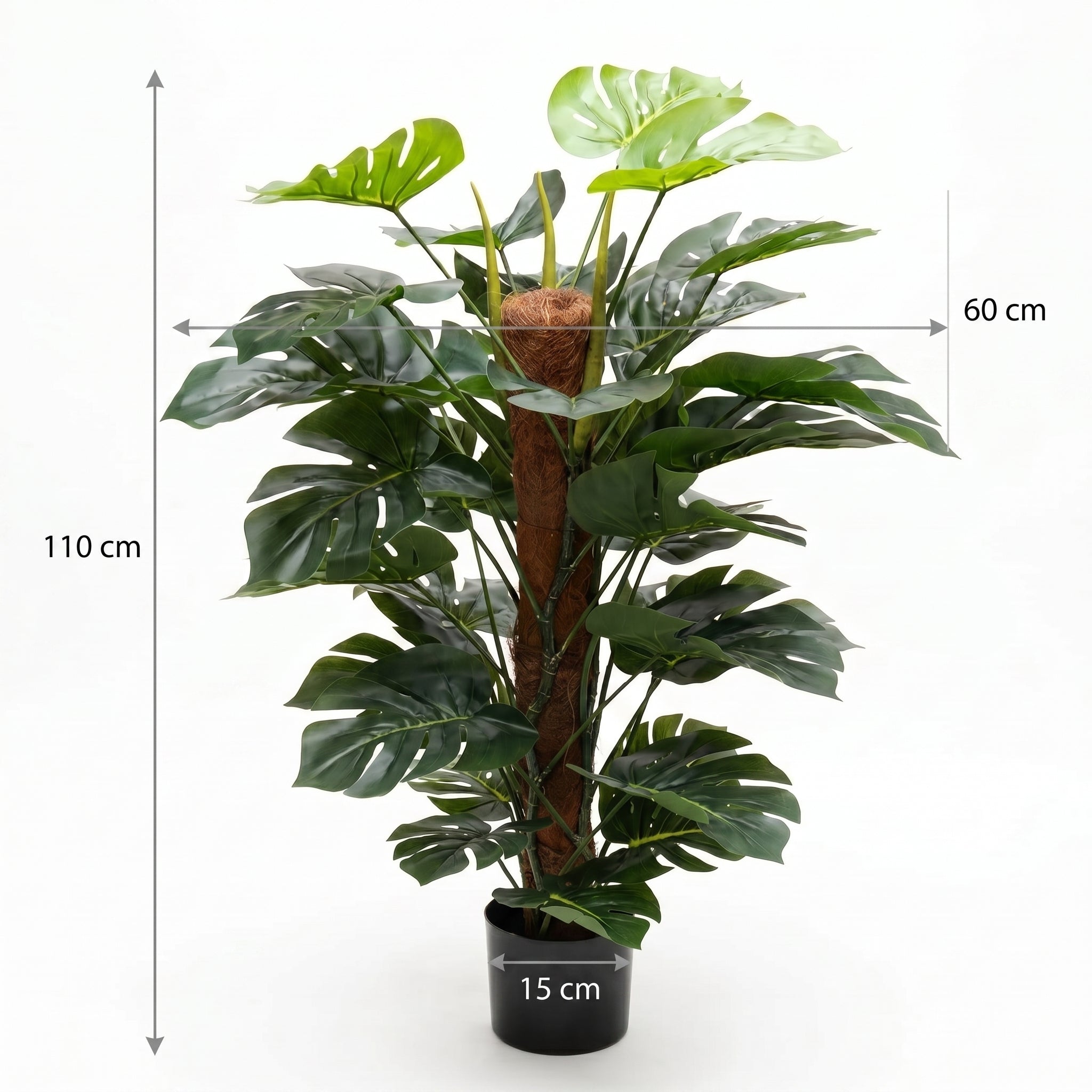 Duża sztuczna monstera w doniczce 110 cm na słupku kokosowym do salonu i biura