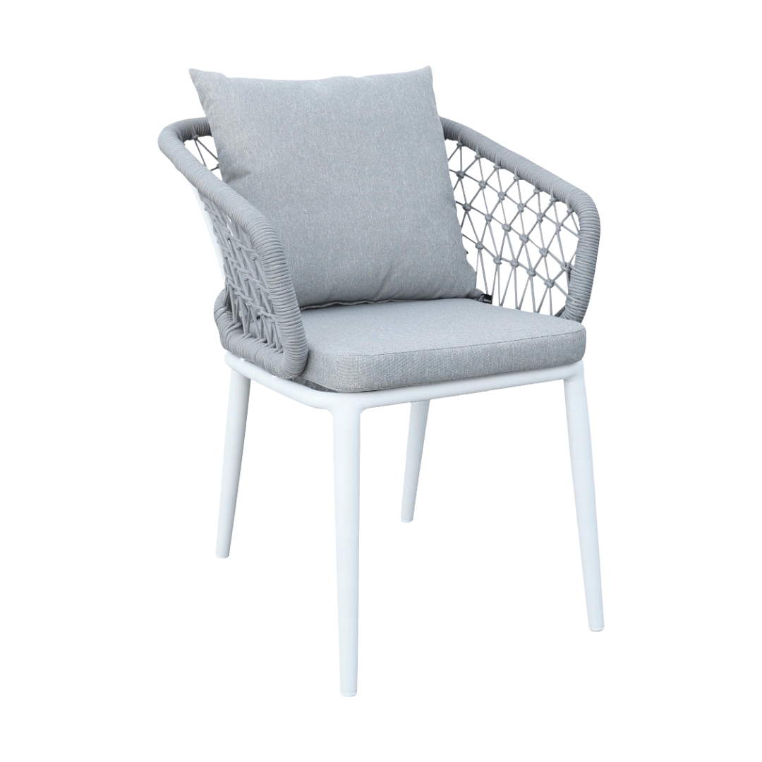 Krzesło ogrodowe aluminiowe białe sznurkowy oplot poduszki 58x66x79 cm