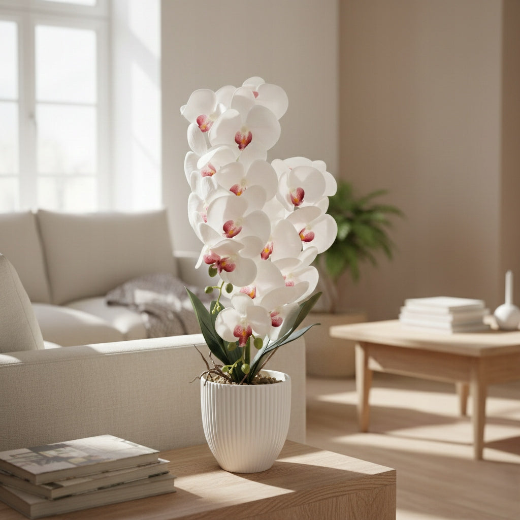 Storczyk w Doniczce Biały 58 cm Orchidea Kwiat Sztuczny Doniczkowy Ozdobny