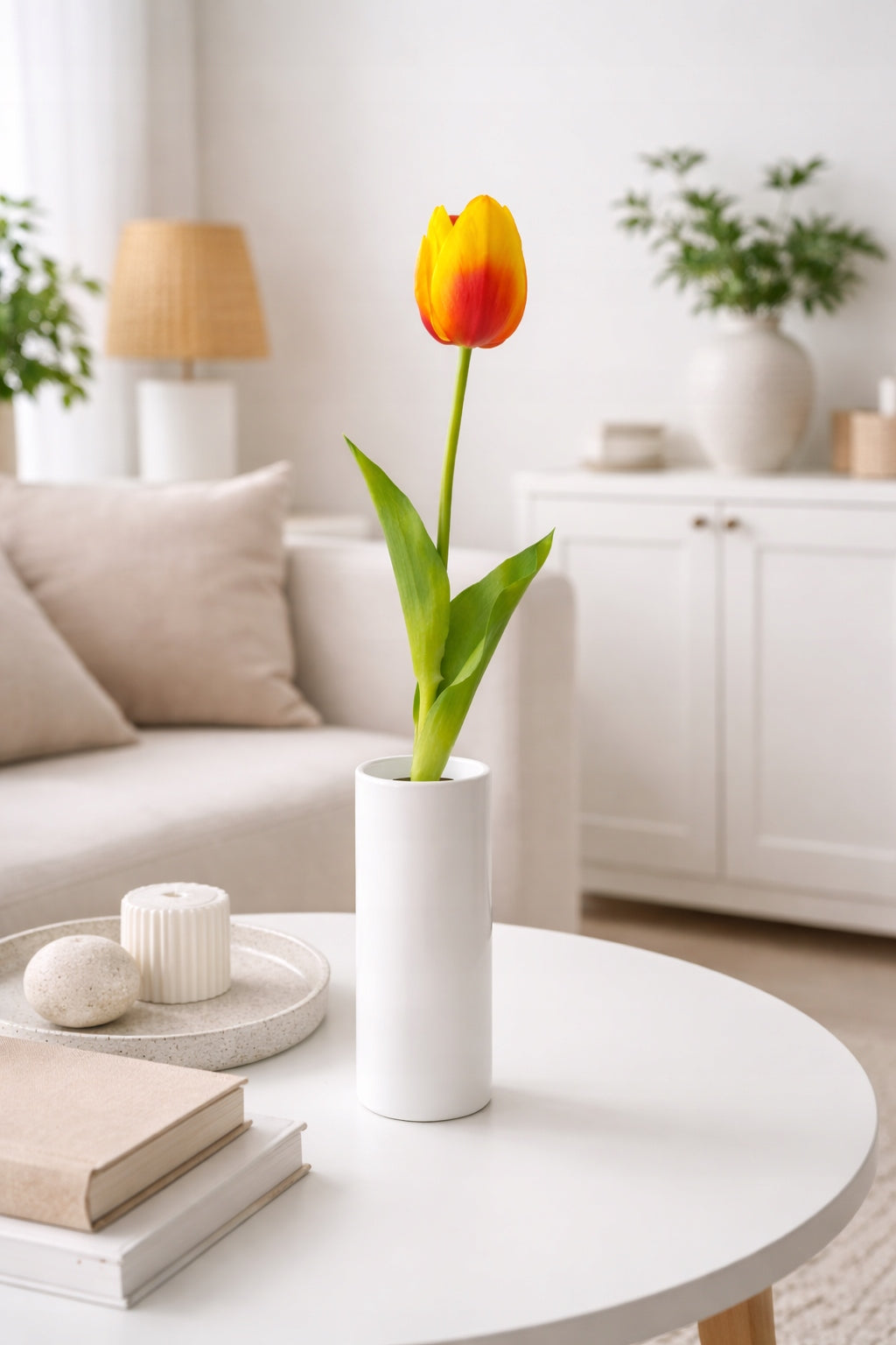 TULIPAN PIANKOWY POJEDYNCZY 42 CM WIOSENNA DEKORACJA WAZONU KOLOR ŻÓŁTY