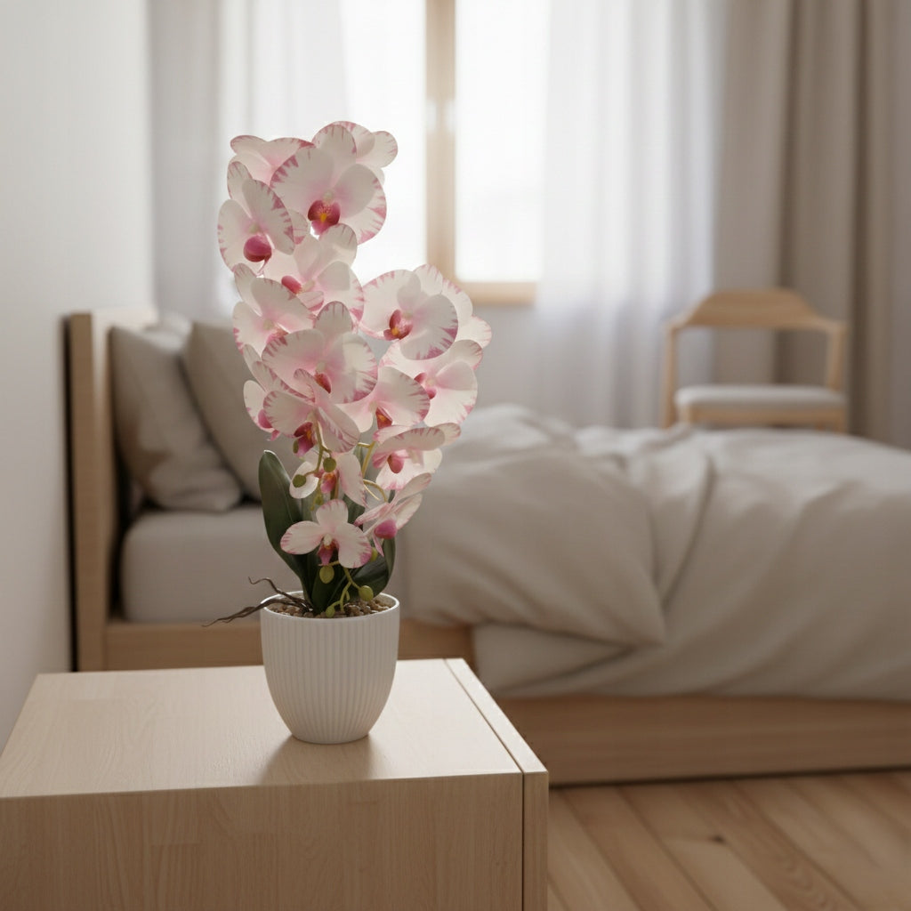 Storczyk w Doniczce Biały 58 cm Orchidea Kwiat Sztuczny Doniczkowy Ozdobny