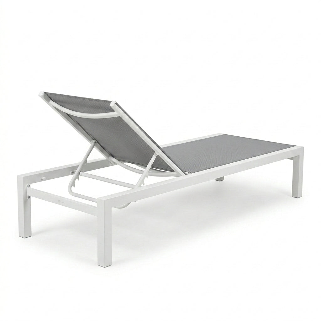 Leżak Ogrodowy Basenowy Aluminium Leżanka na Taras 190x65x30 cm Biały Szary