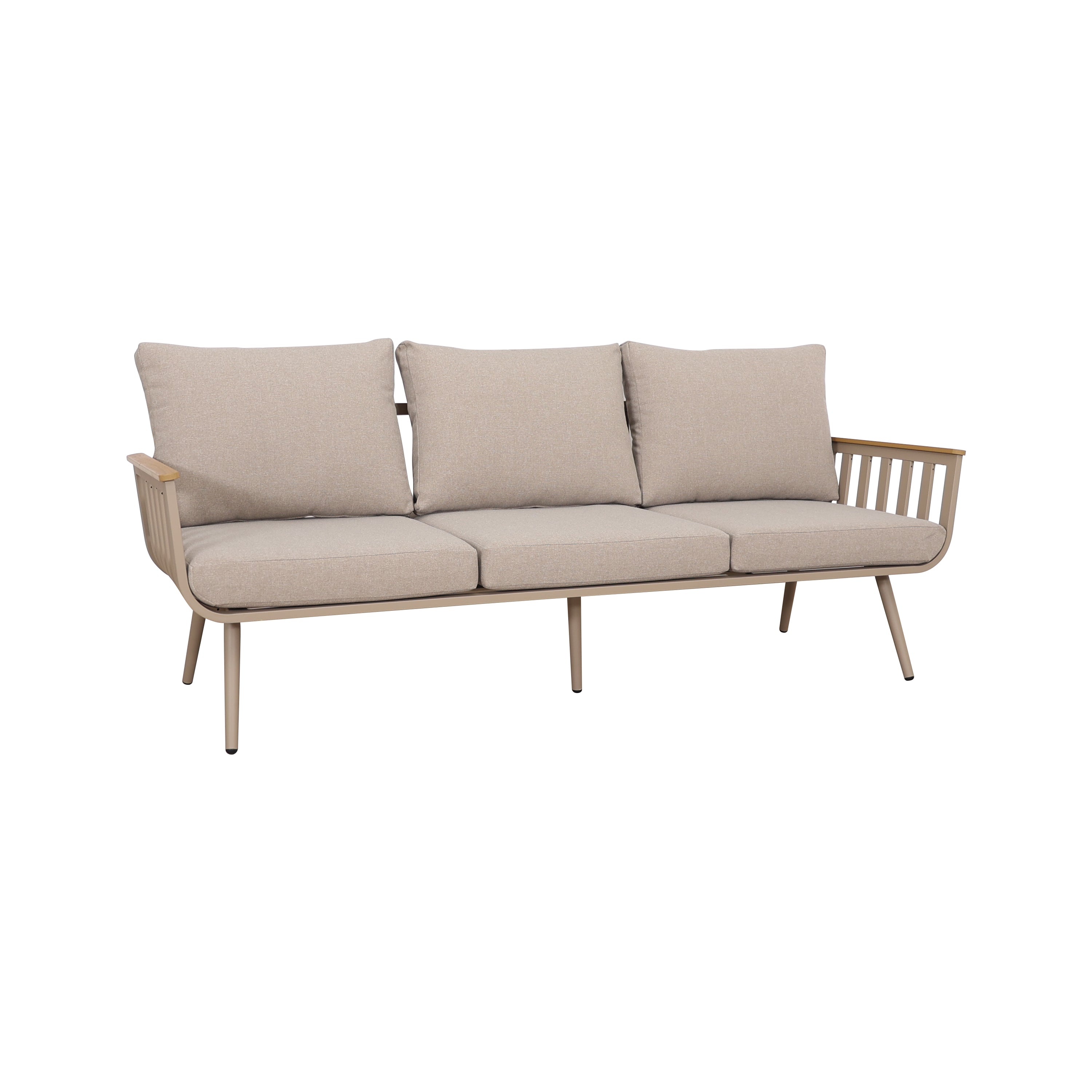 Zestaw Mebli Ogrodowych Sofa Stolik Fotel x2 Beżowy Drewnopodobny