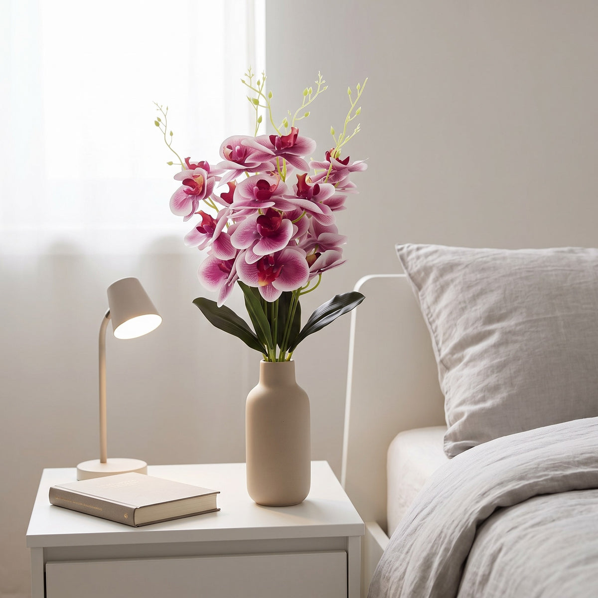 Storczyk Sztuczny Bukiet Biało-Różowy 59cm Orchidea 5 Gałązek Do Salonu