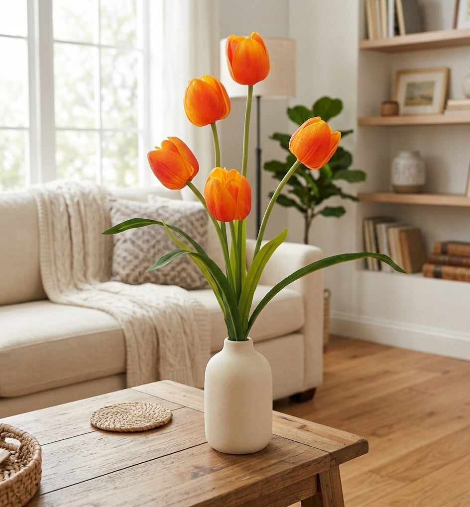 TULIPAN BUKIET TULIPANÓW SZTUCZNYCH PIANKOWYCH 53CM ŻÓŁTO-POMARAŃCZOWY