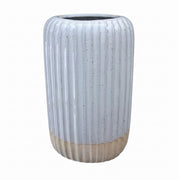 Wazon Ceramiczny Owalny Prążkowany Kremowy 23cm Surowy Dół Do Kwiatów
