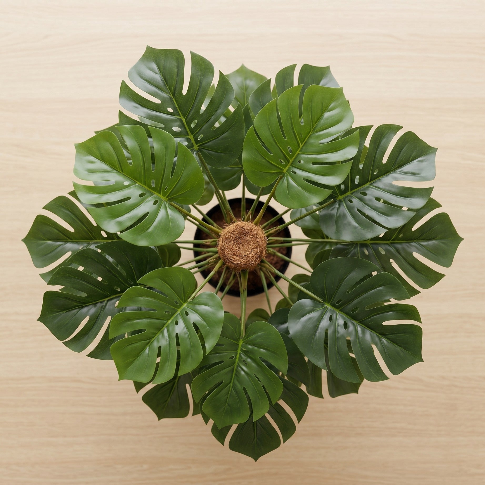 Duża sztuczna monstera w doniczce 110 cm na słupku kokosowym do salonu i biura