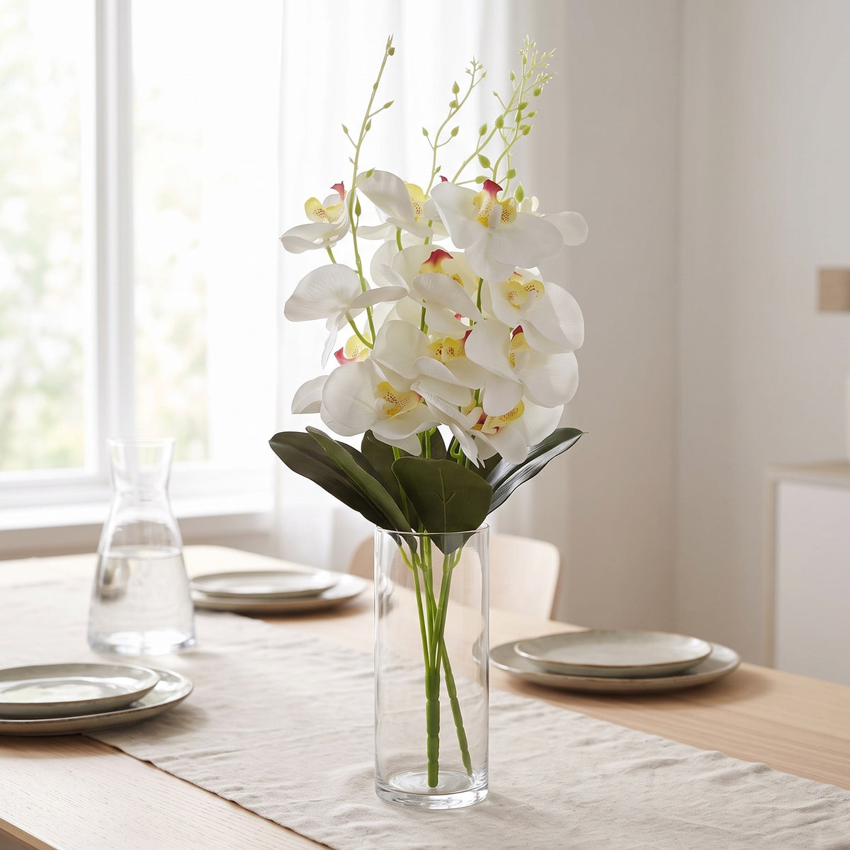 Storczyk Sztuczny Bukiet Biały Z Żółtym Środkiem 59cm Orchidea 5 Gałązek