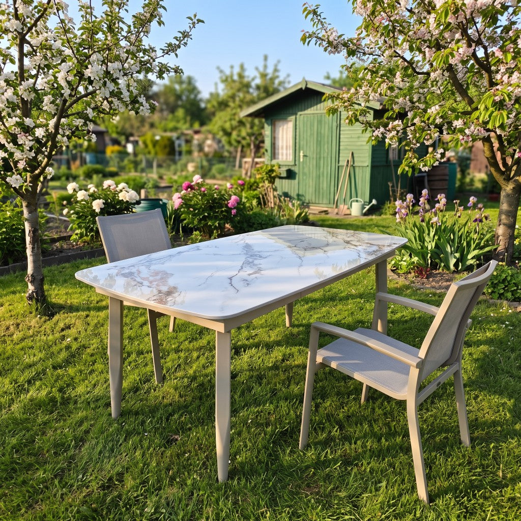 Stół ogrodowy aluminiowy beżowy 180x90 cm Spiek kamienny solidny i trwały