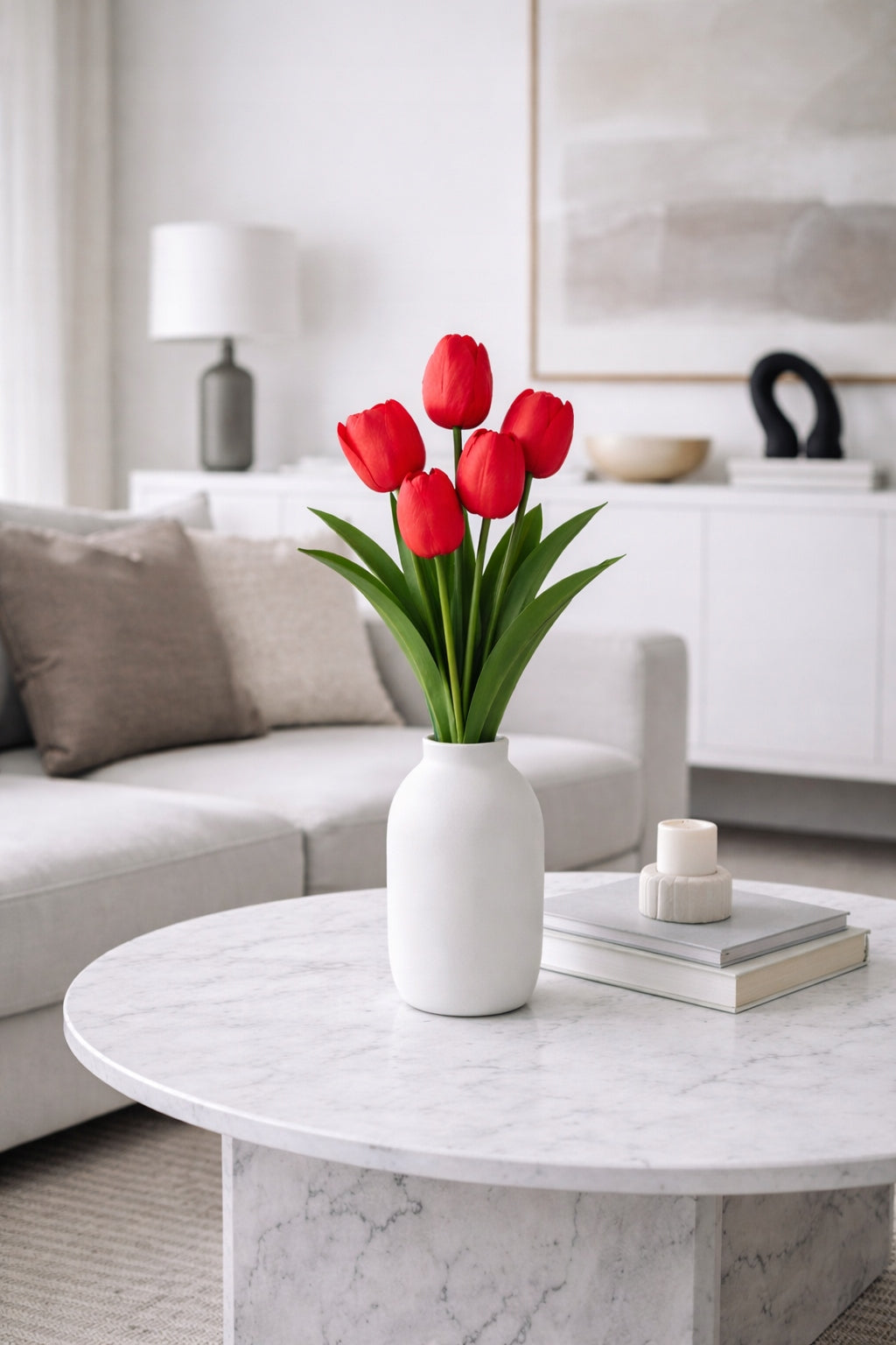 TULIPAN BUKIET TULIPANÓW SZTUCZNYCH PIANKOWYCH 53CM CZERWONY