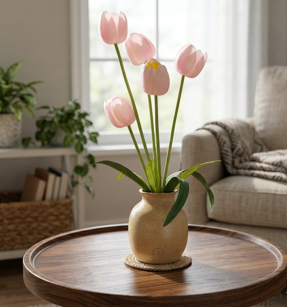 TULIPAN BUKIET TULIPANÓW SZTUCZNYCH PIANKOWYCH 53cm KOLOR JASNY RÓŻ