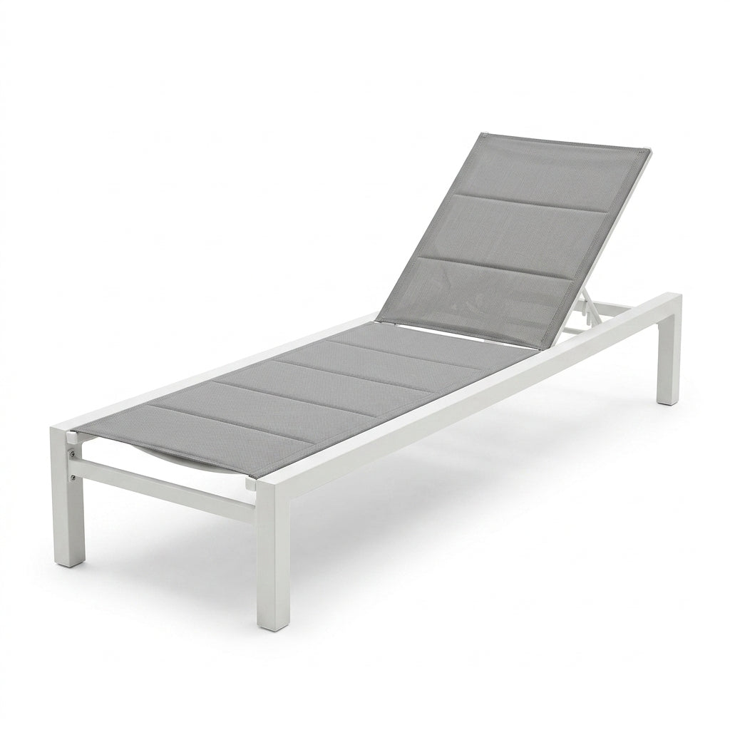 Leżak Ogrodowy Basenowy Aluminium Pianka Miękka Szybkoscnąca 190x65x30 cm Biały Szary