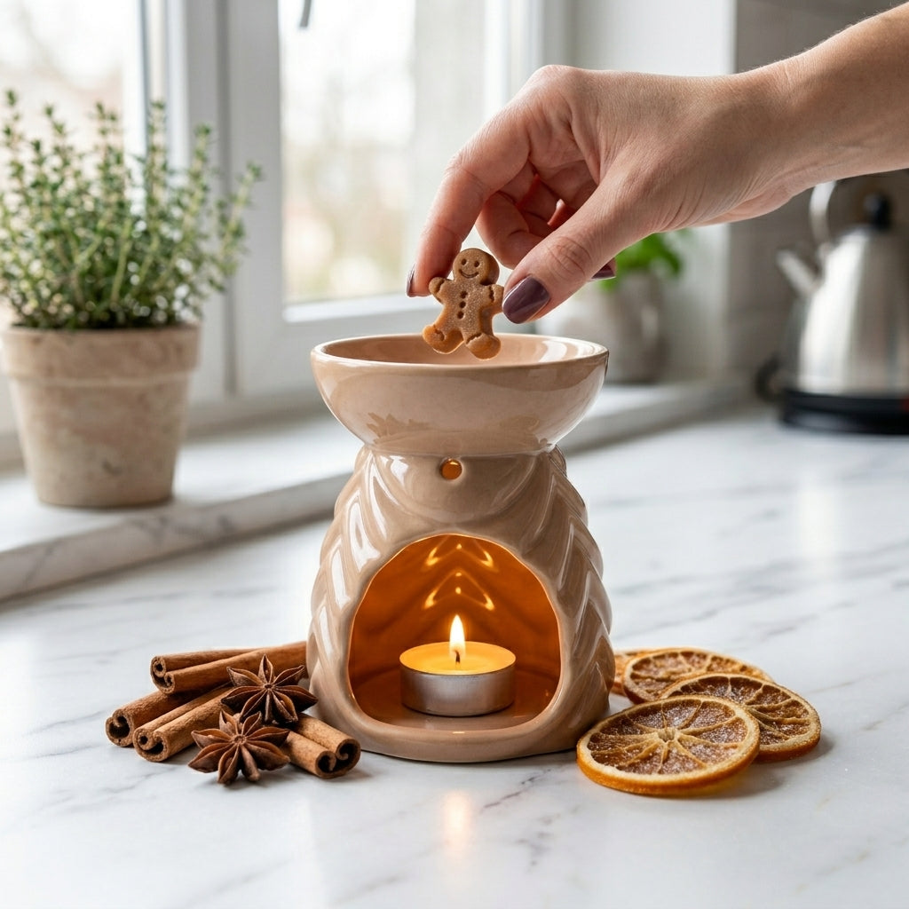 Kominek Ceramiczny Beżowy Podgrzewacz Zapachowy