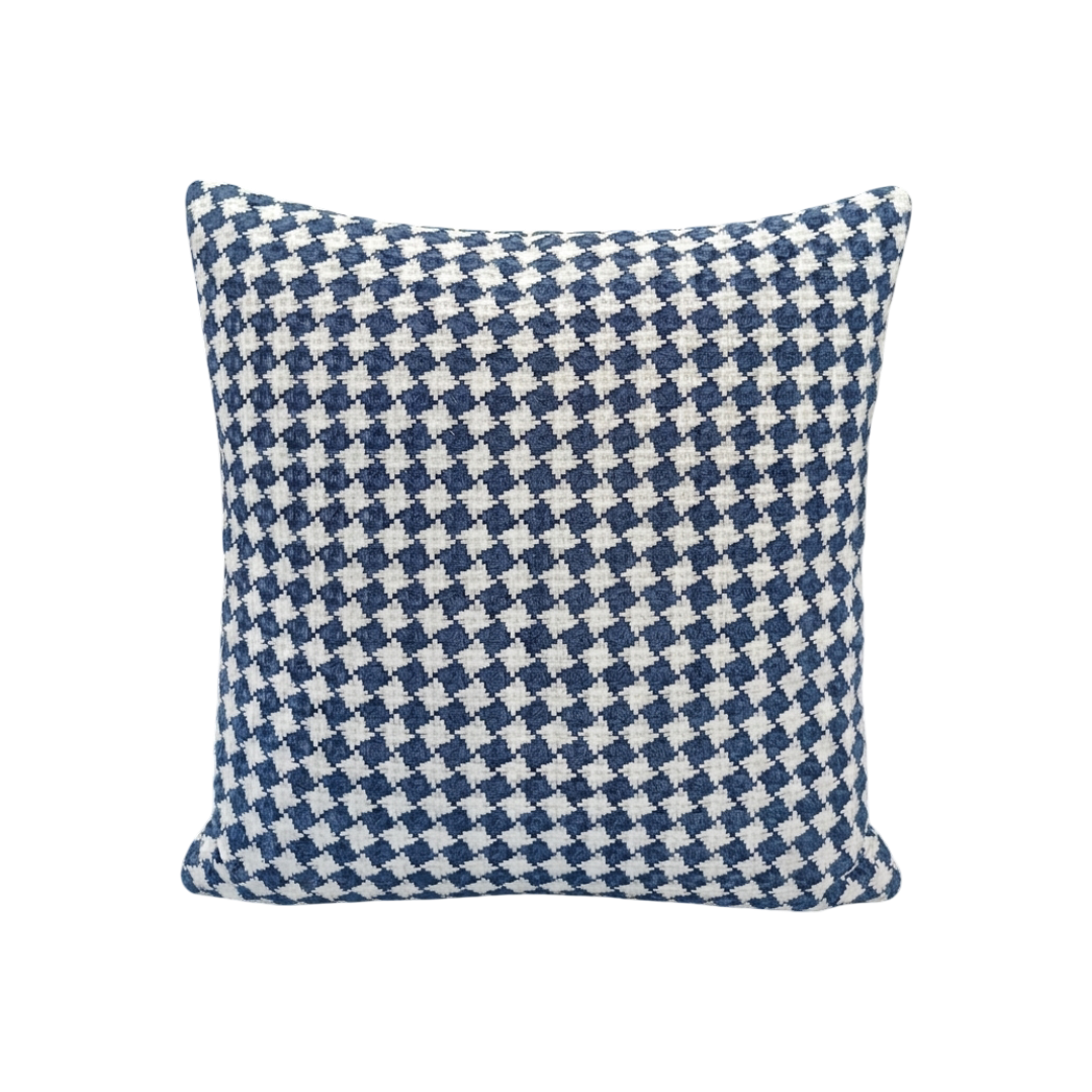 Elegancka Poszewka Dekoracyjna 43x43 cm – Tkana Pepitka 3D (Granatowy / Klasyczny Niebieski / Biel)