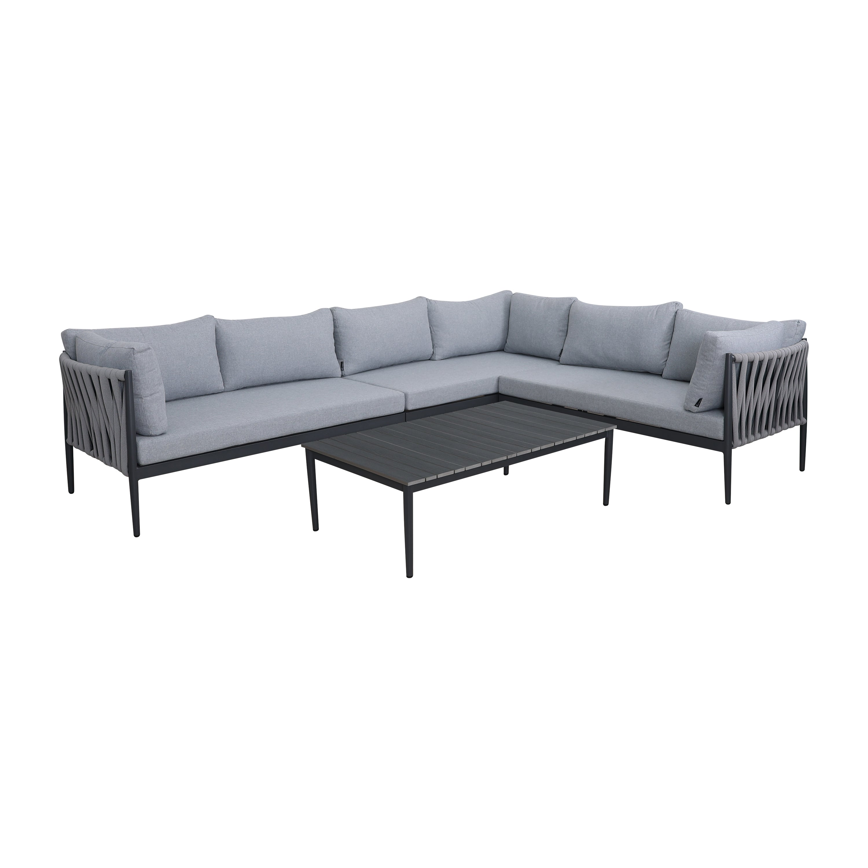 Zestaw Mebli Ogrodowy Aluminium Splot Linowy Stolik Grafit Szary