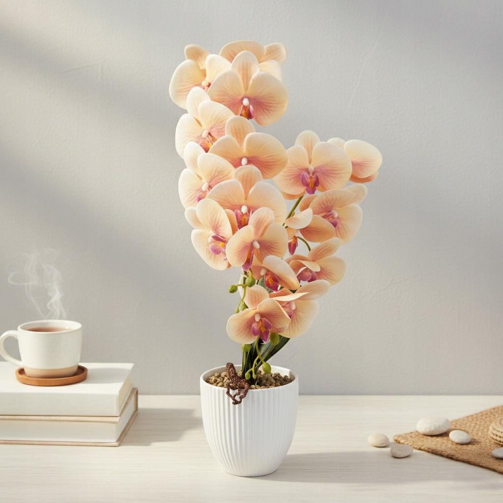 Storczyk w Doniczce Żółty 58 cm Orchidea Kwiat Sztuczny Doniczkowy Ozdobny