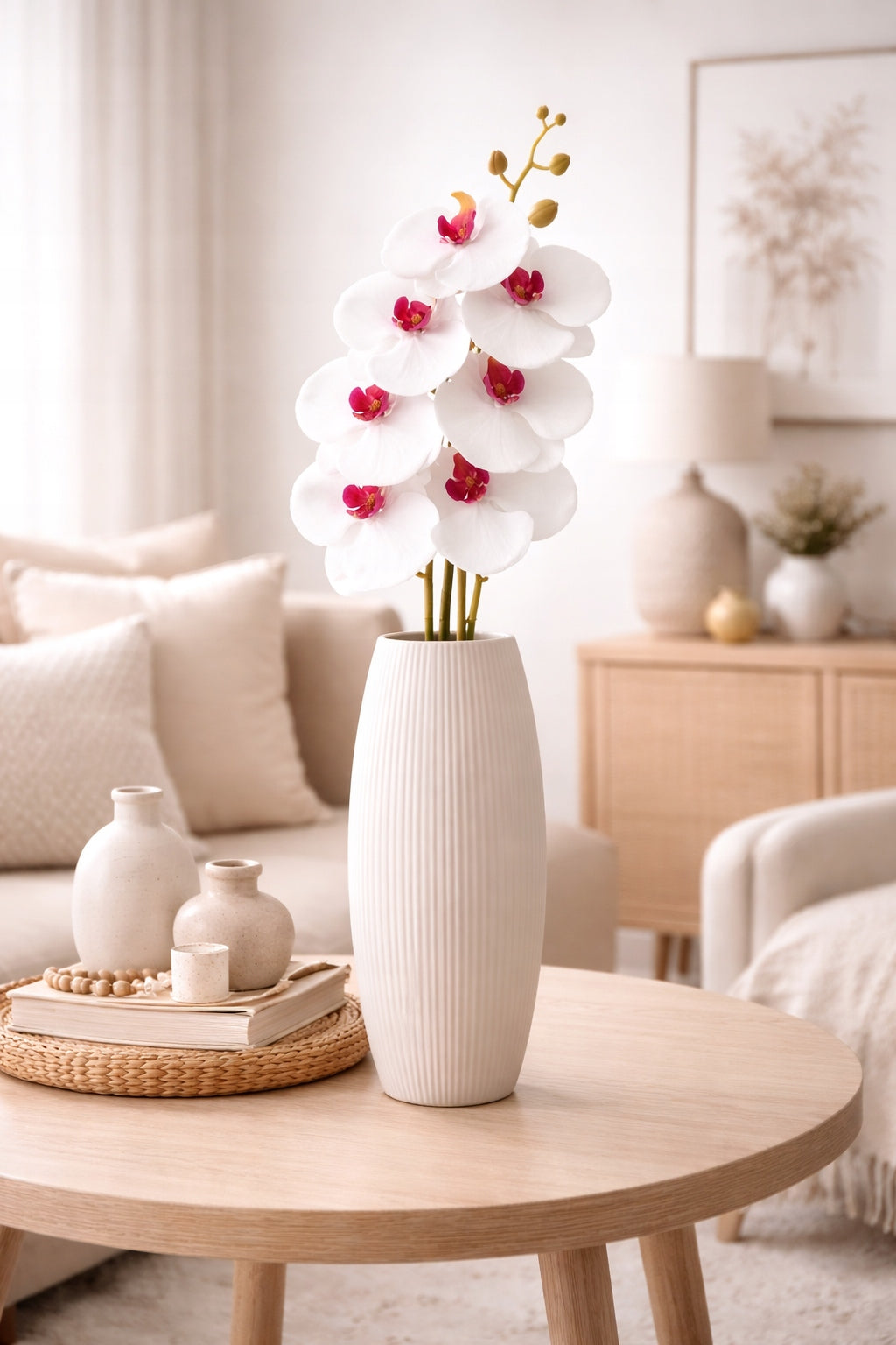 KWIAT SZTUCZNY STORCZYK 92 CM POJEDYNCZA GAŁĄZKA ORCHIDEA DUŻE KWIATY