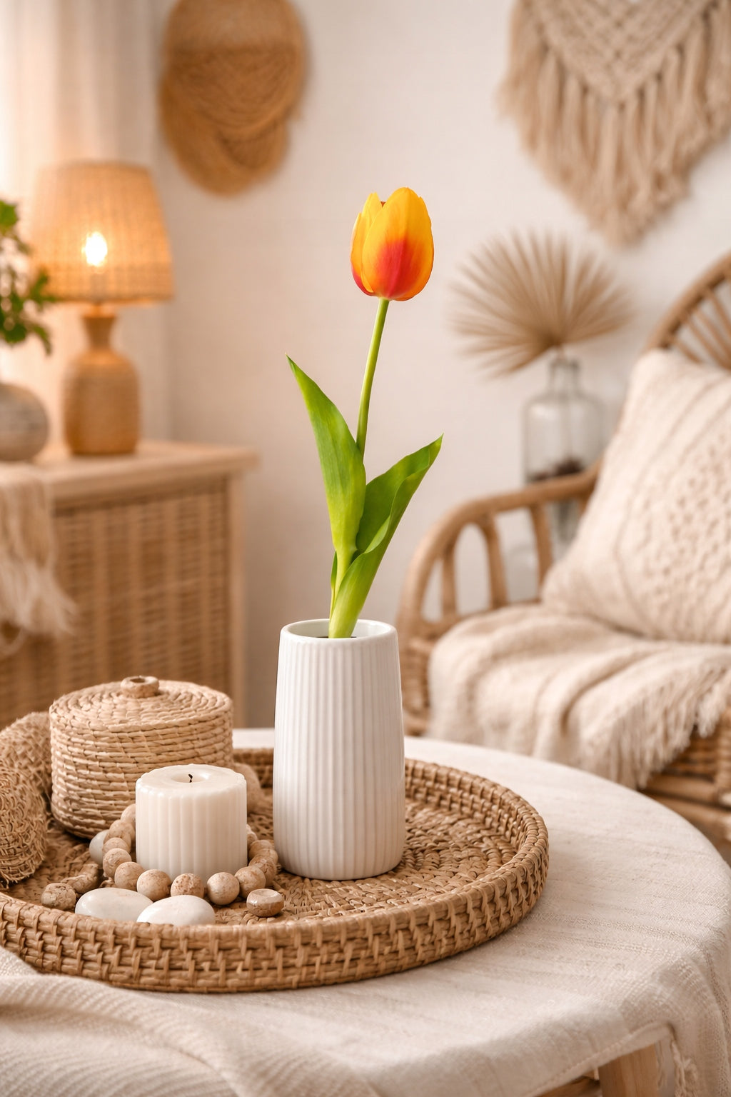 TULIPAN PIANKOWY POJEDYNCZY 42 CM WIOSENNA DEKORACJA WAZONU KOLOR ŻÓŁTY