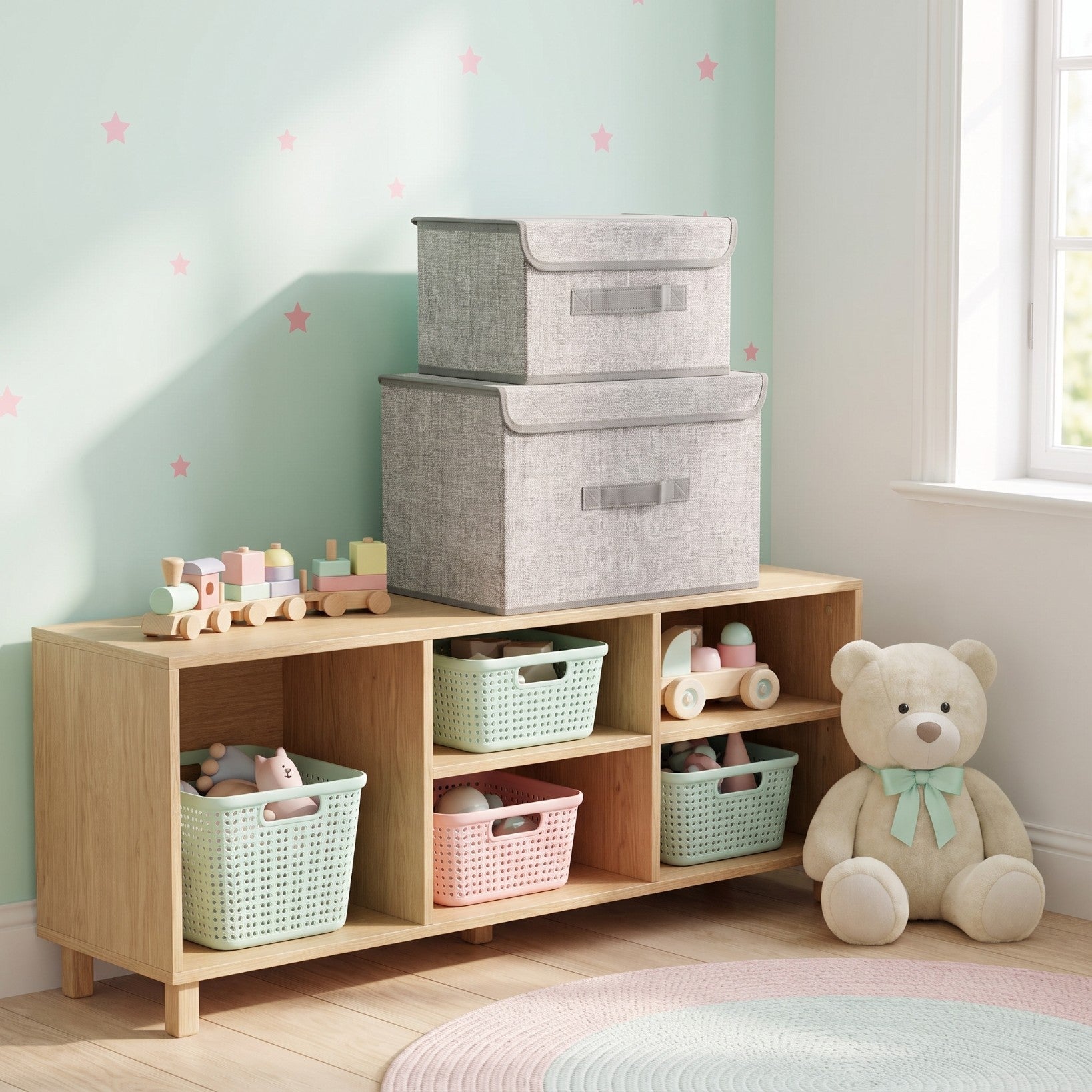 Organizery tekstylne Szare 38x25x23cm + 26x20x16cm kpl. 2 sztuk z pokrywami
