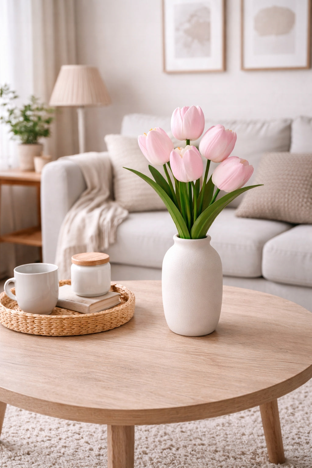 TULIPAN BUKIET TULIPANÓW SZTUCZNYCH PIANKOWYCH 53CM JASNY RÓŻ