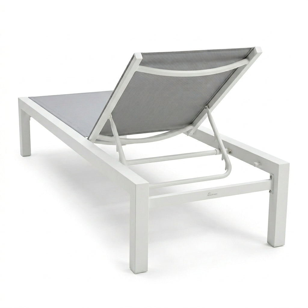 Leżak Ogrodowy Basenowy Aluminium Leżanka na Taras 190x65x30 cm Biały Szary