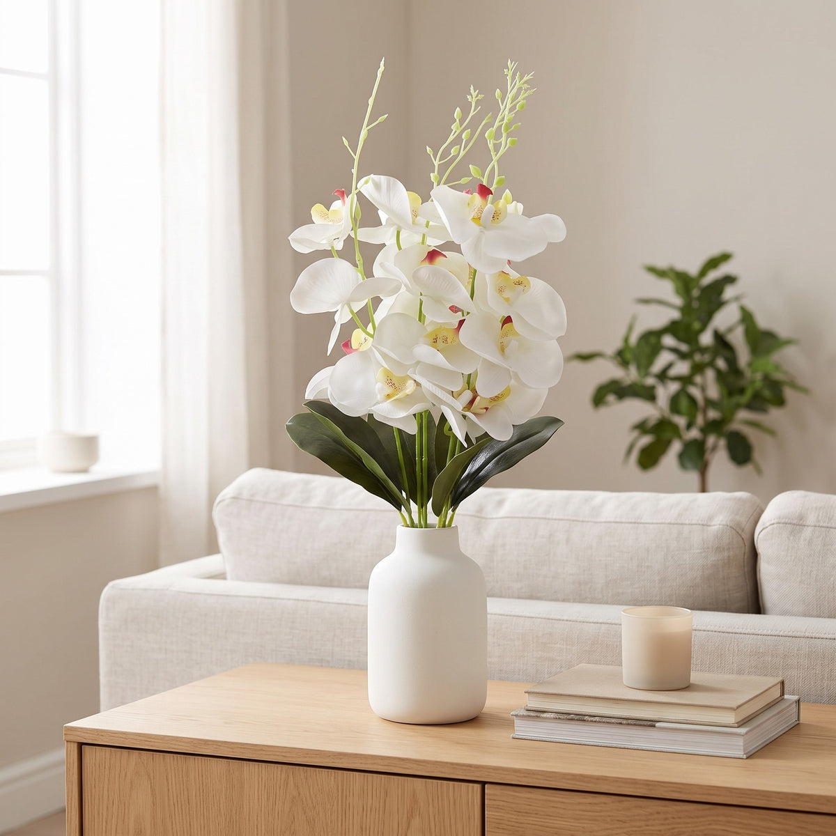 Storczyk Sztuczny Bukiet Biały Z Żółtym Środkiem 59cm Orchidea 5 Gałązek